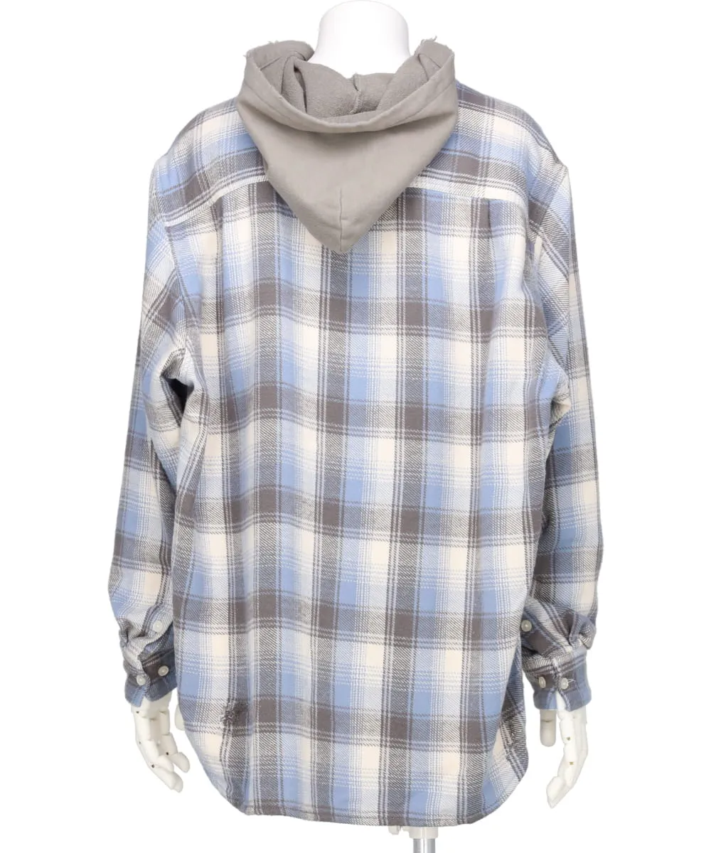 DISTRESSED CHECK SHIRT HOODIE