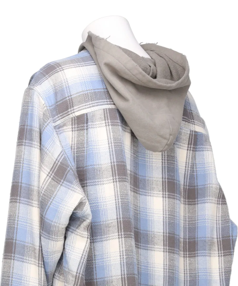 DISTRESSED CHECK SHIRT HOODIE