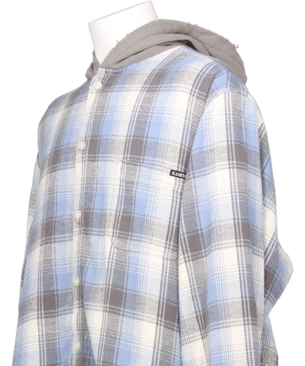 DISTRESSED CHECK SHIRT HOODIE