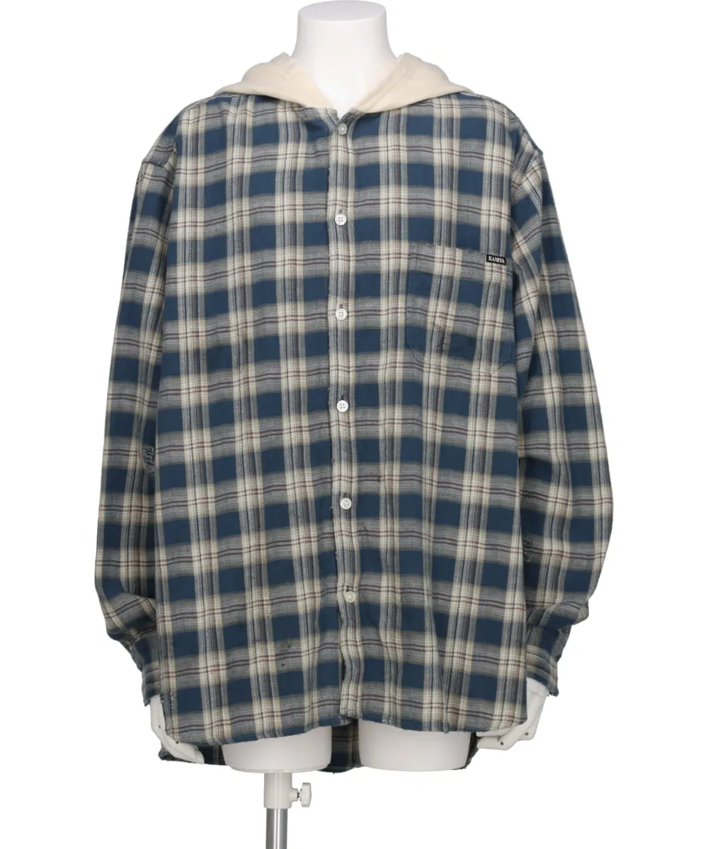 DISTRESSED CHECK SHIRT HOODIE