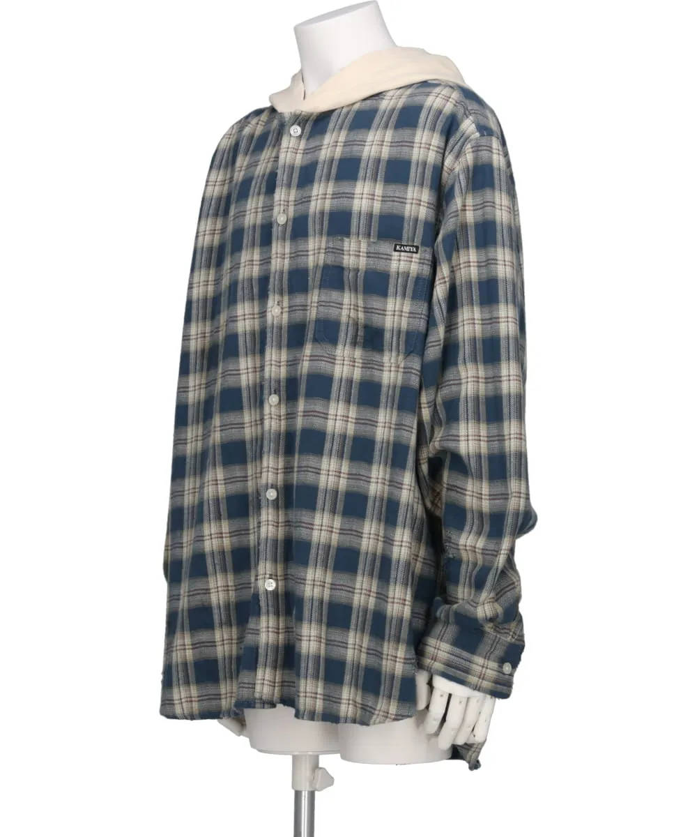 DISTRESSED CHECK SHIRT HOODIE