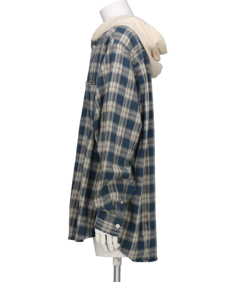 DISTRESSED CHECK SHIRT HOODIE
