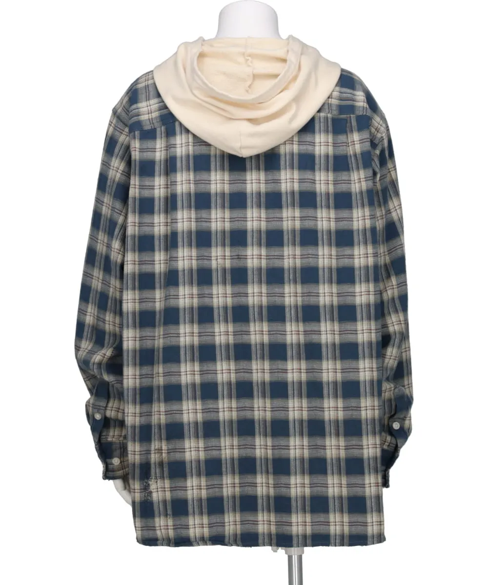 DISTRESSED CHECK SHIRT HOODIE