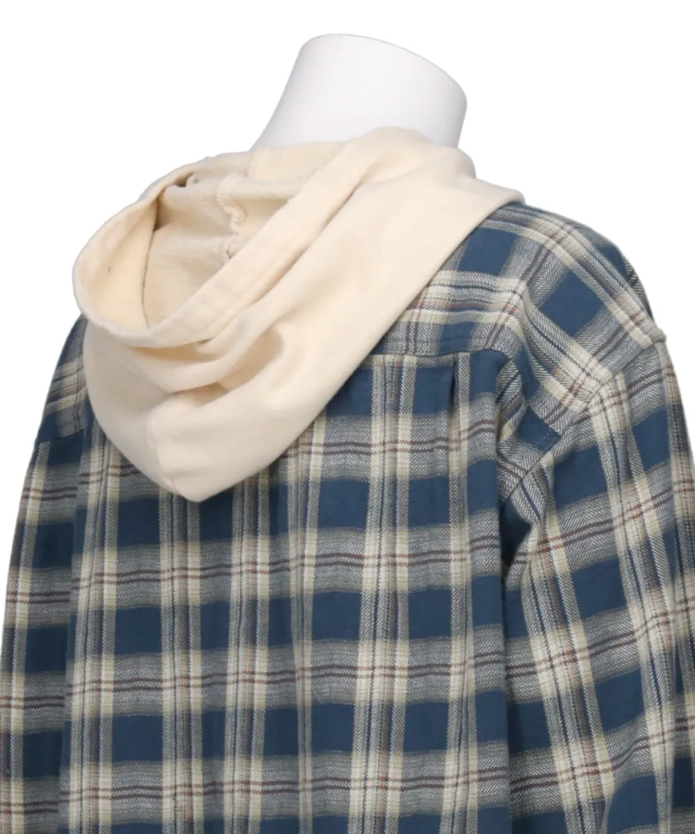 DISTRESSED CHECK SHIRT HOODIE