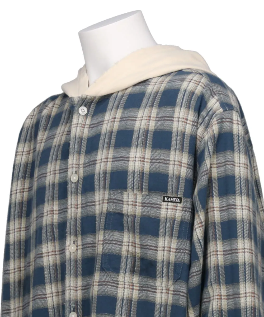 DISTRESSED CHECK SHIRT HOODIE