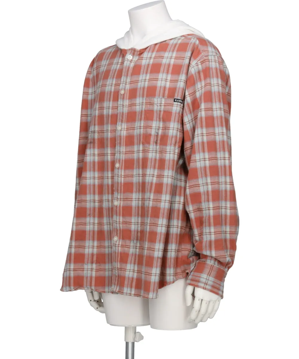 DISTRESSED CHECK SHIRT HOODIE
