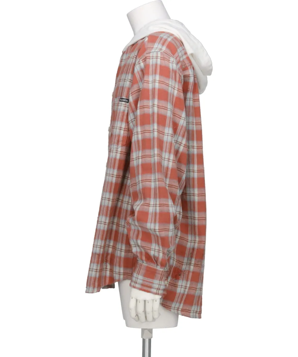 DISTRESSED CHECK SHIRT HOODIE