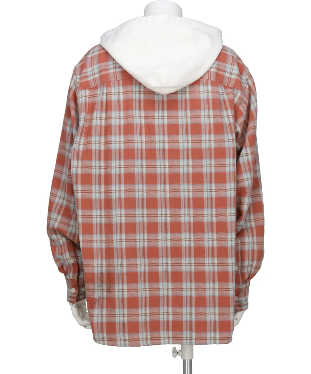 DISTRESSED CHECK SHIRT HOODIE