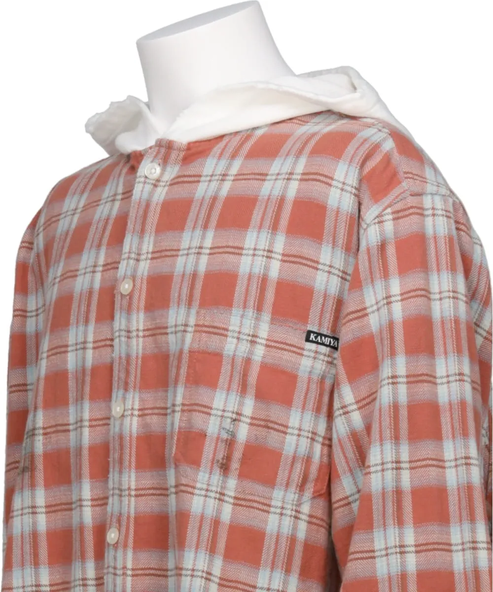 DISTRESSED CHECK SHIRT HOODIE