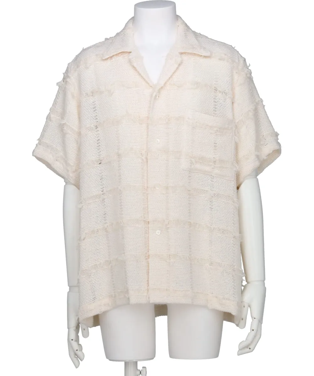 FRINGE CHECK TWEED OPEN COLLAR SHIRT