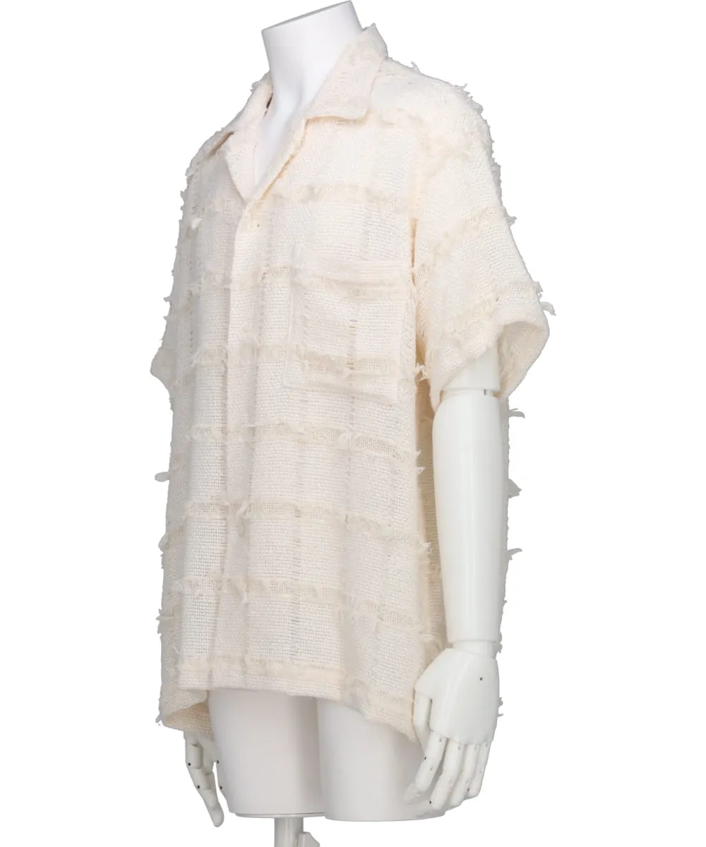 FRINGE CHECK TWEED OPEN COLLAR SHIRT