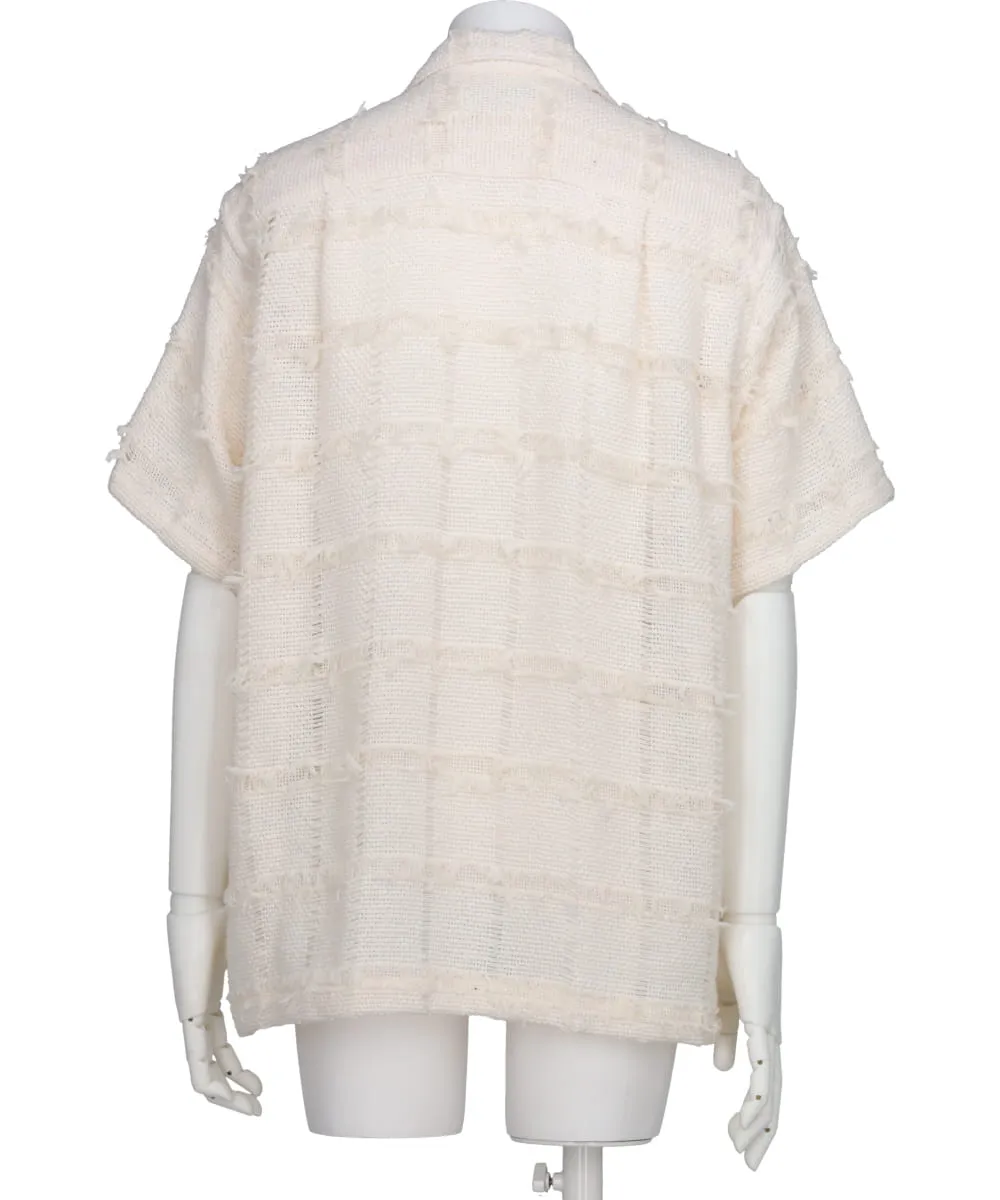 FRINGE CHECK TWEED OPEN COLLAR SHIRT
