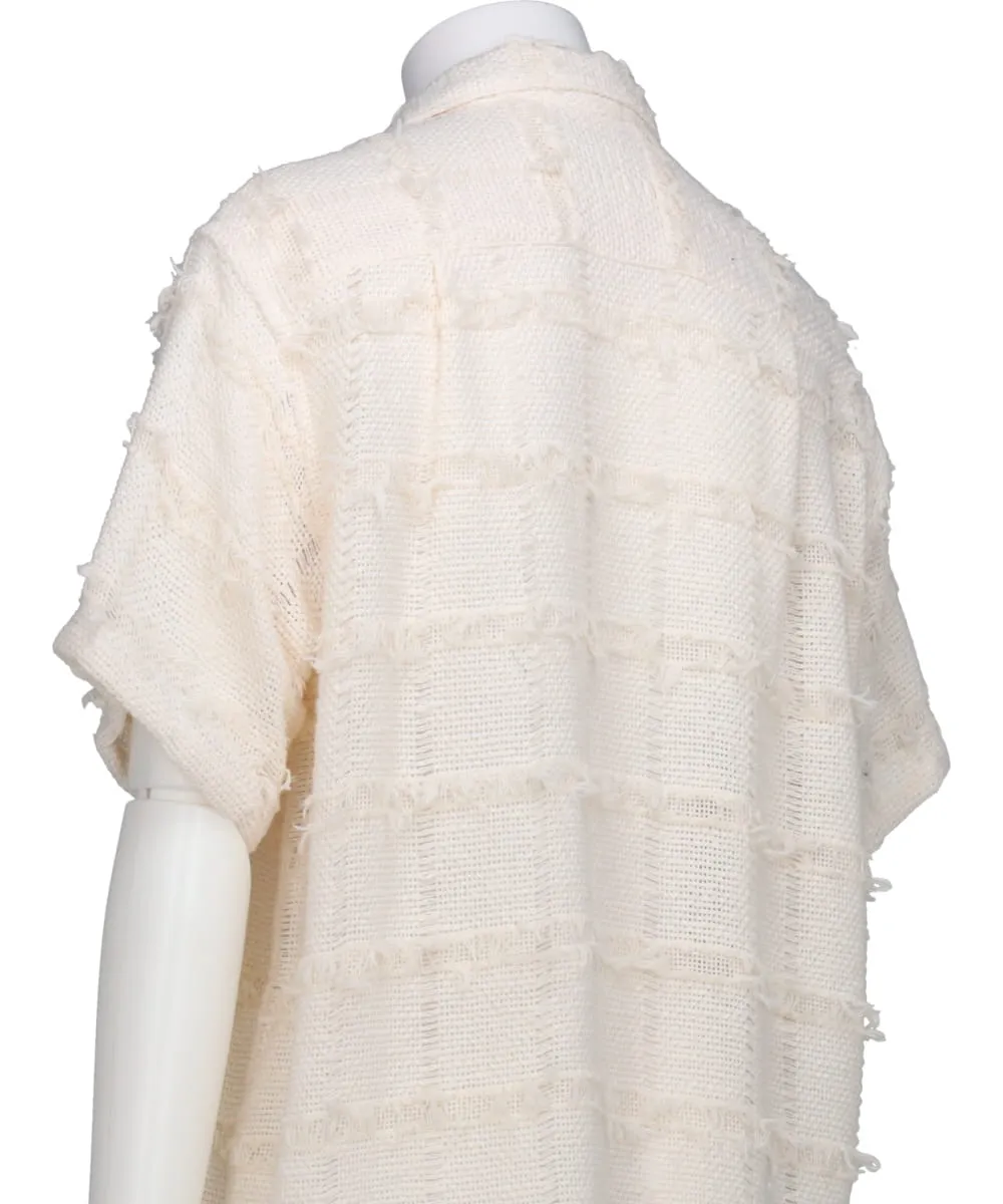 FRINGE CHECK TWEED OPEN COLLAR SHIRT