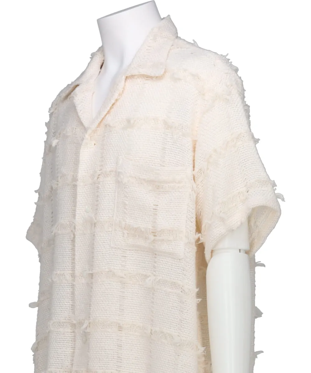 FRINGE CHECK TWEED OPEN COLLAR SHIRT