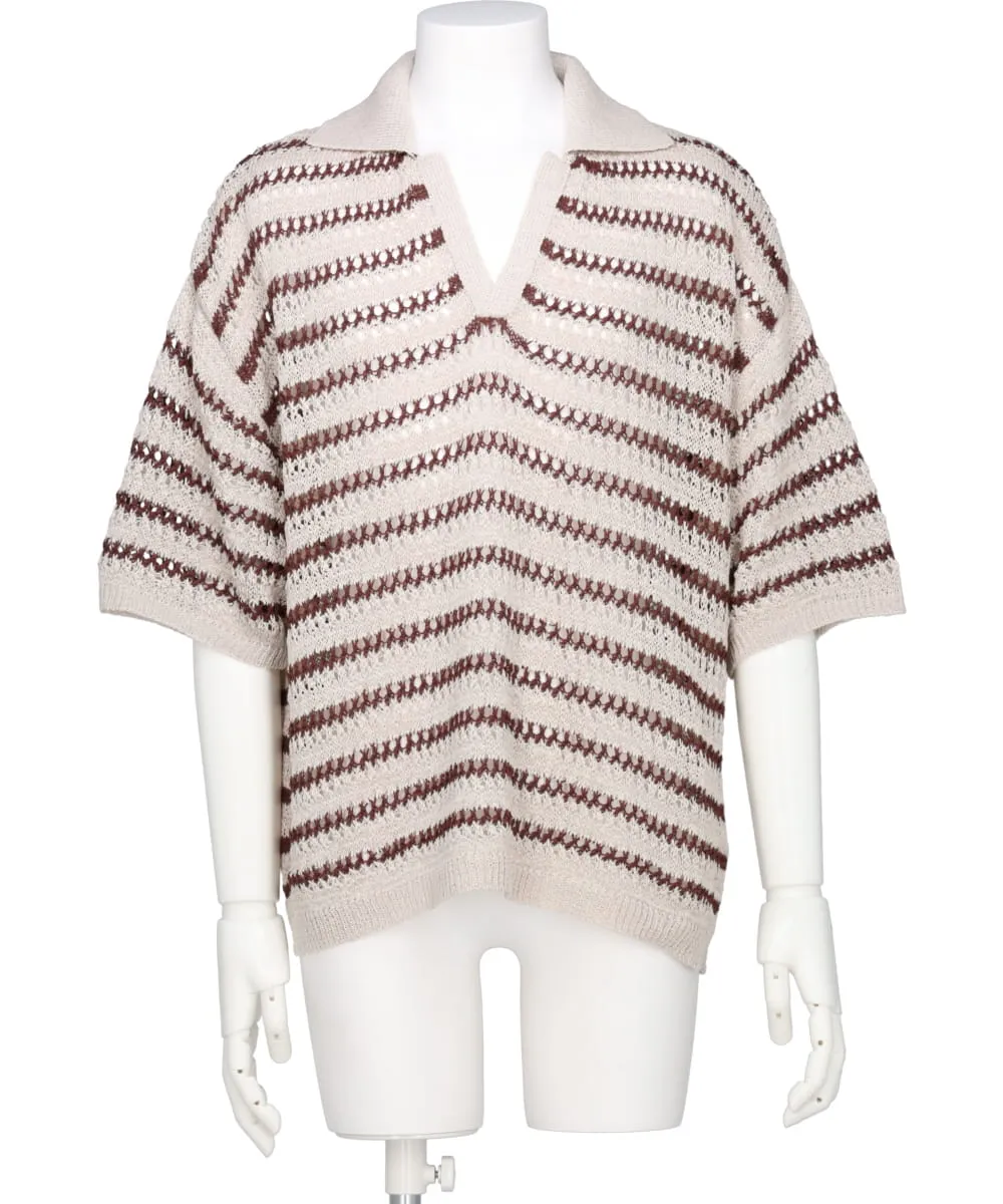 BORDER MESH KNIT SKIPPER POLO SHIRT