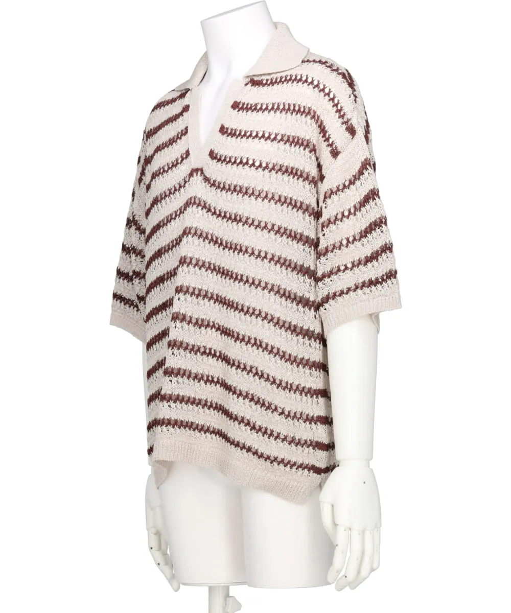 BORDER MESH KNIT SKIPPER POLO SHIRT