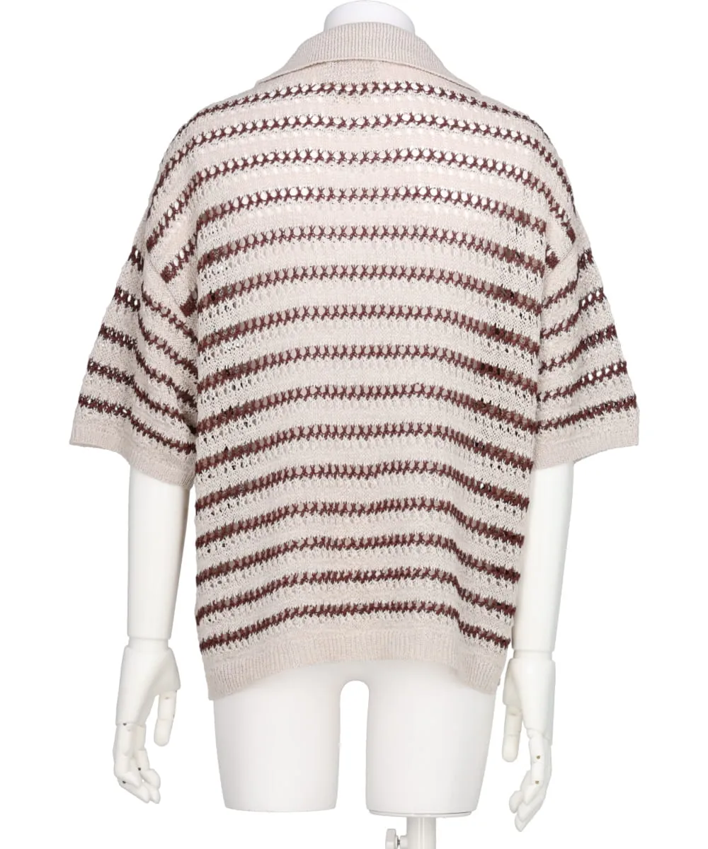 BORDER MESH KNIT SKIPPER POLO SHIRT