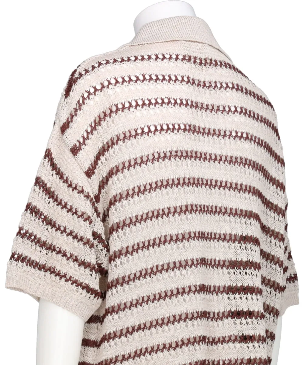 BORDER MESH KNIT SKIPPER POLO SHIRT