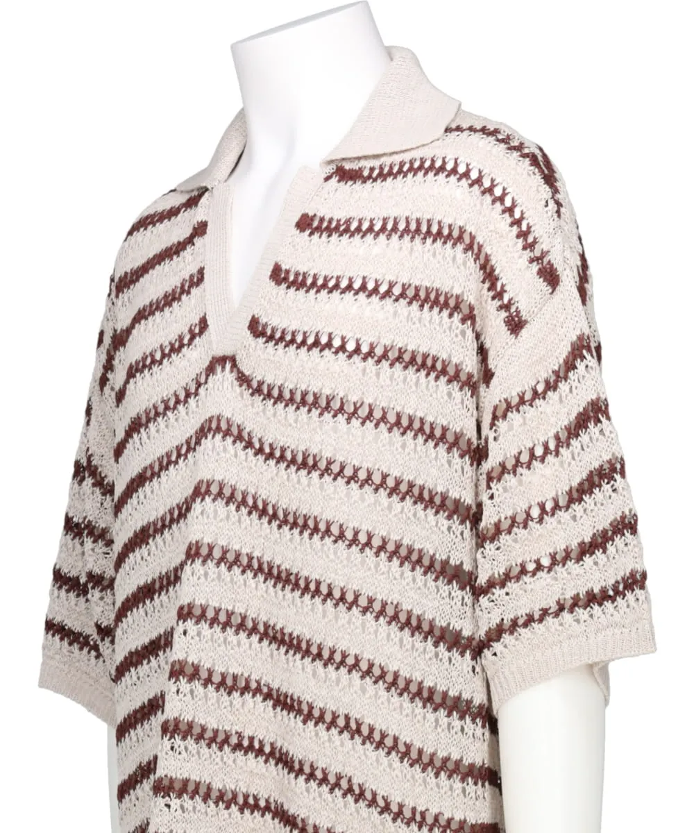 BORDER MESH KNIT SKIPPER POLO SHIRT