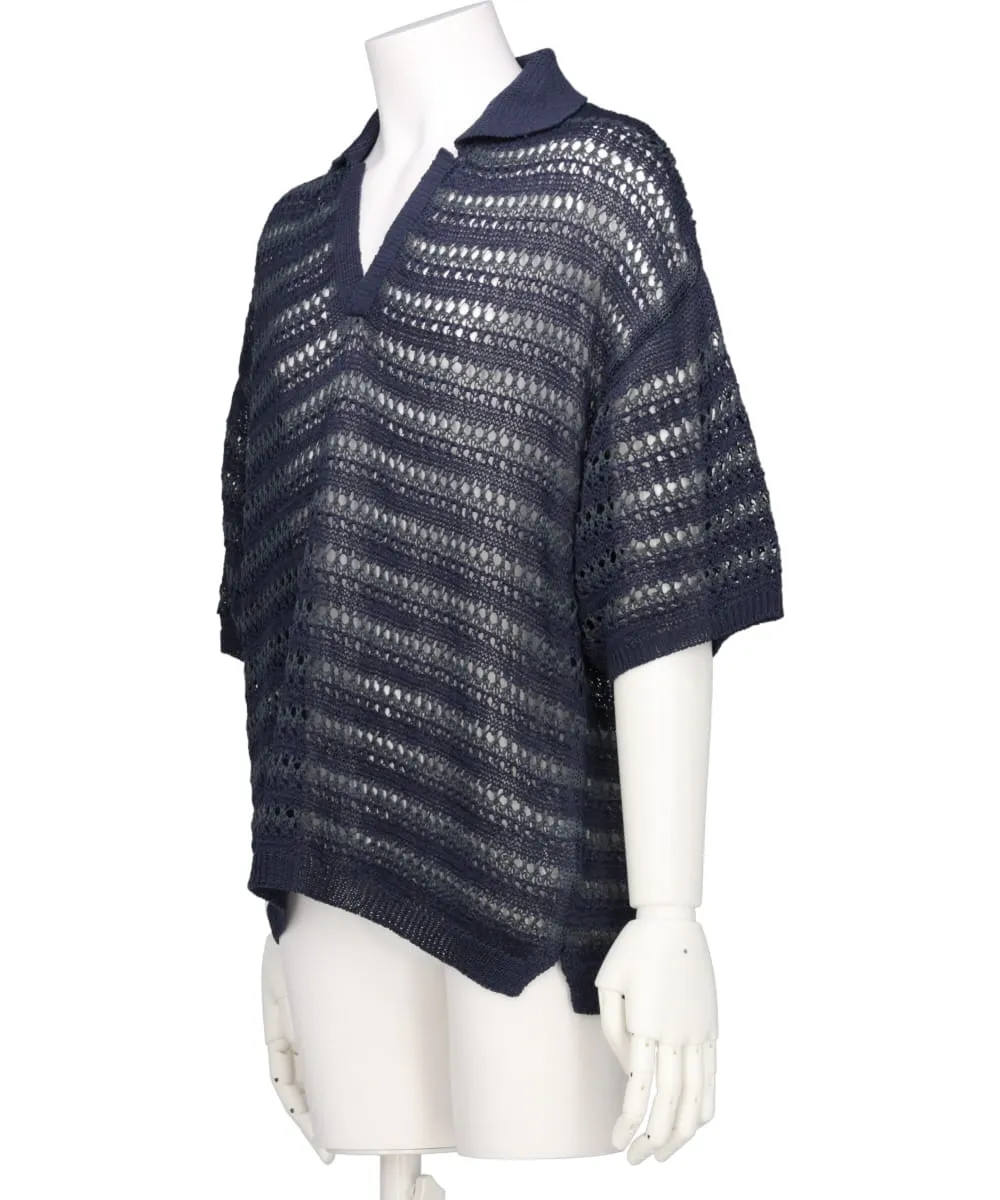 BORDER MESH KNIT SKIPPER POLO SHIRT