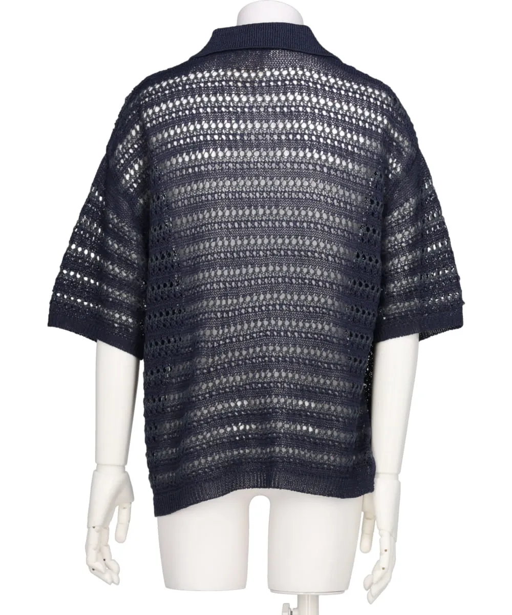 BORDER MESH KNIT SKIPPER POLO SHIRT