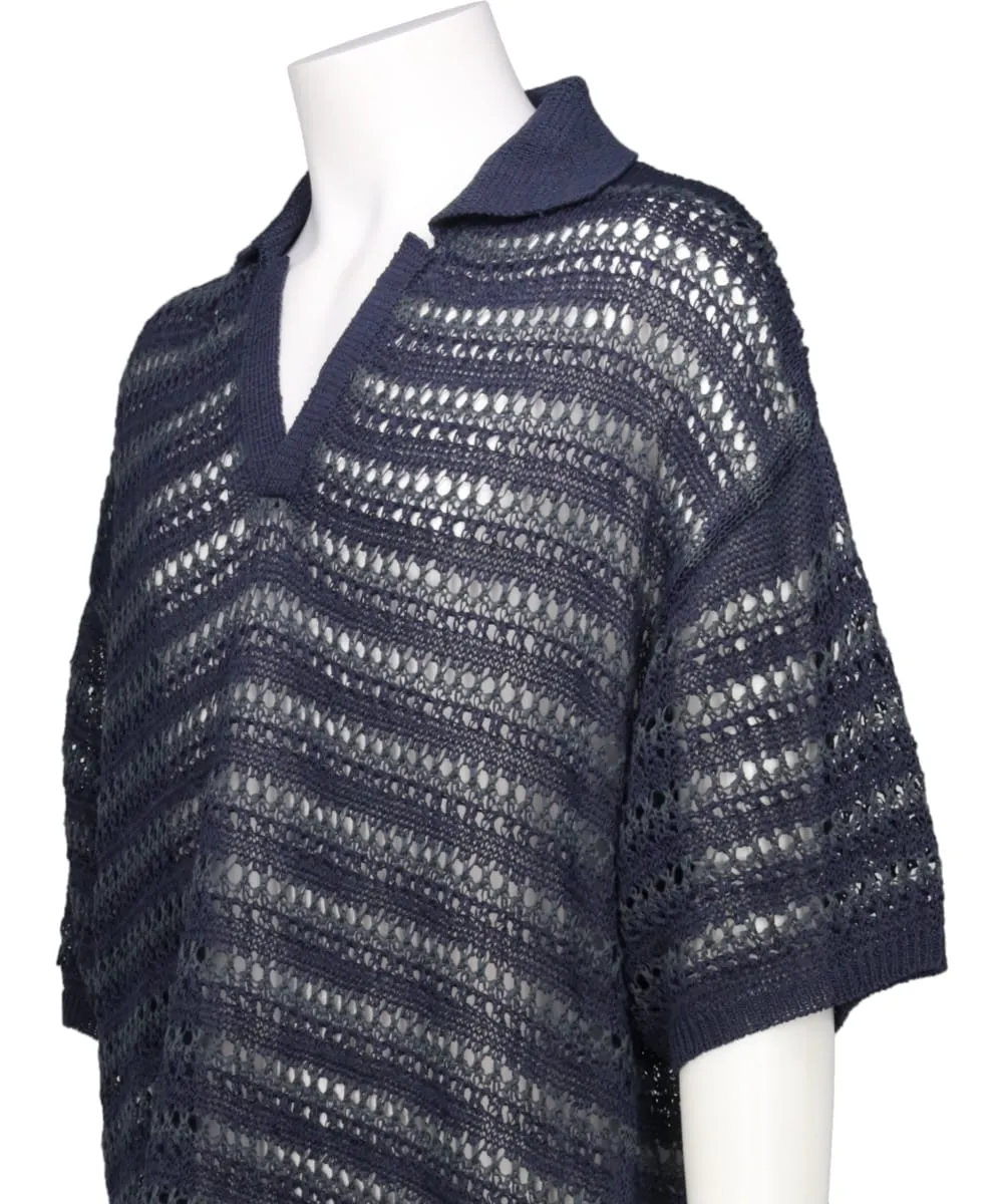 BORDER MESH KNIT SKIPPER POLO SHIRT