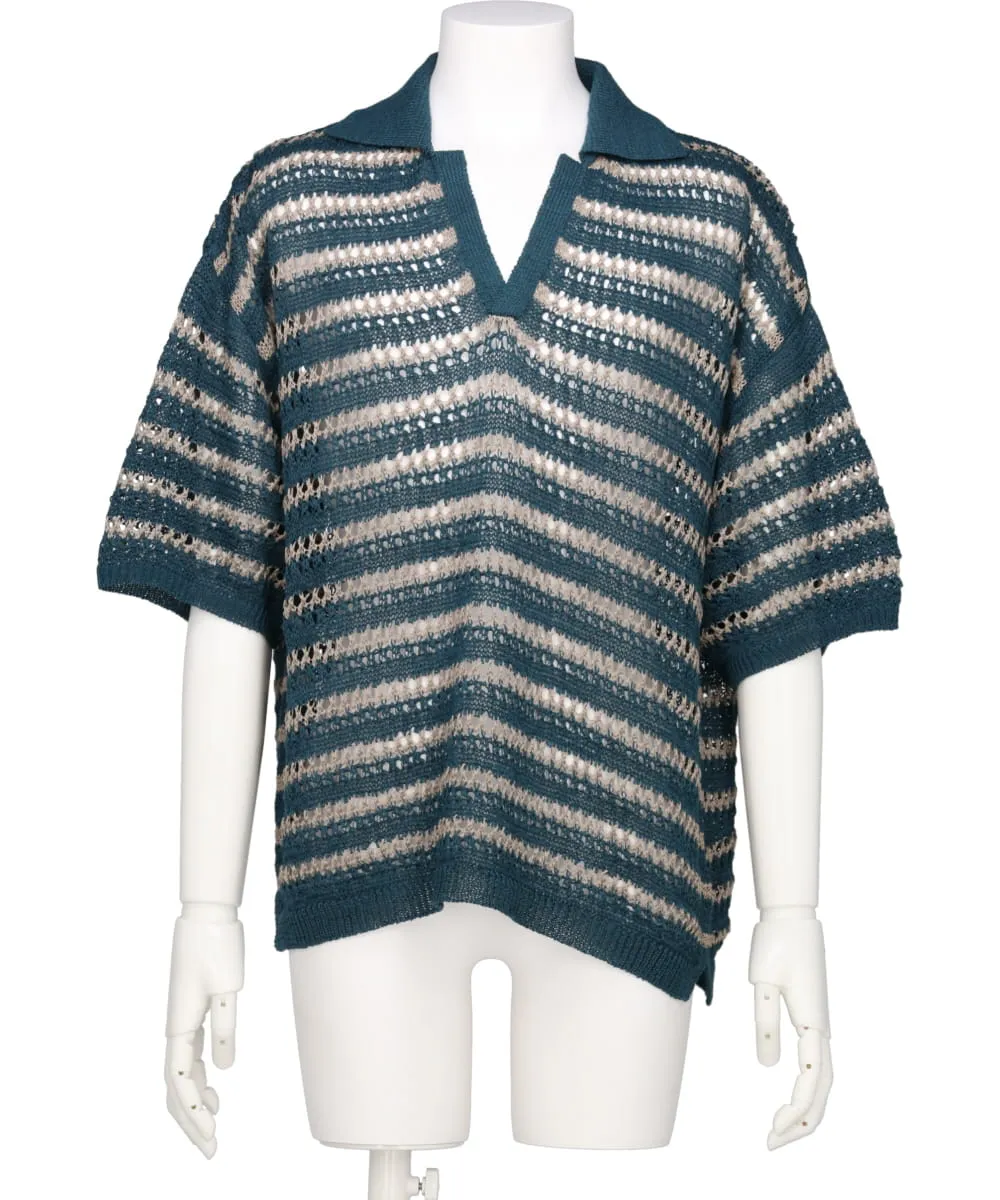 BORDER MESH KNIT SKIPPER POLO SHIRT