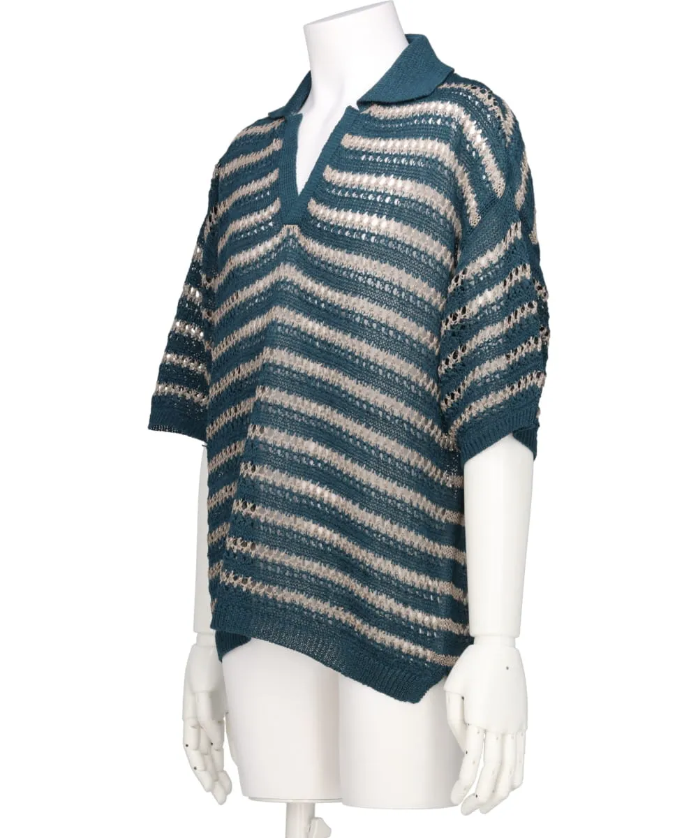BORDER MESH KNIT SKIPPER POLO SHIRT
