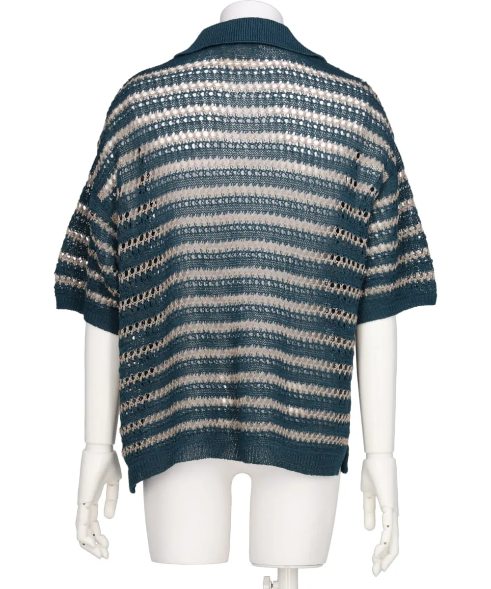 BORDER MESH KNIT SKIPPER POLO SHIRT