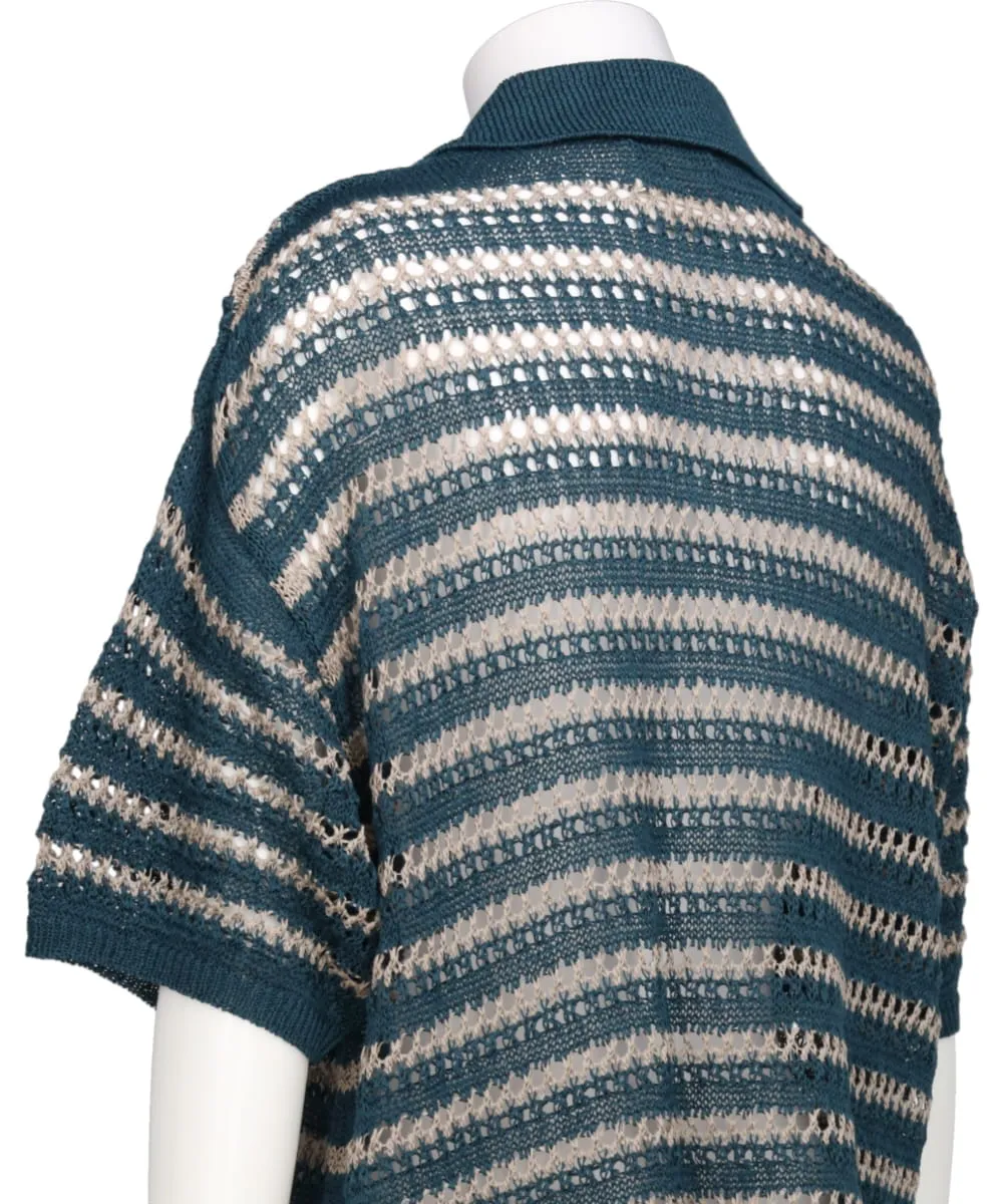 BORDER MESH KNIT SKIPPER POLO SHIRT