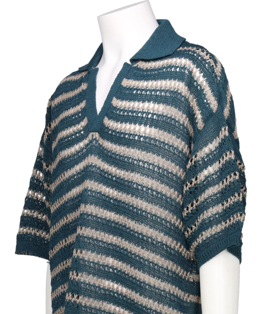 BORDER MESH KNIT SKIPPER POLO SHIRT