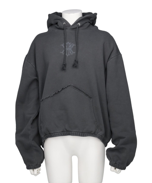 SHIRRING PRINTED HOODIE