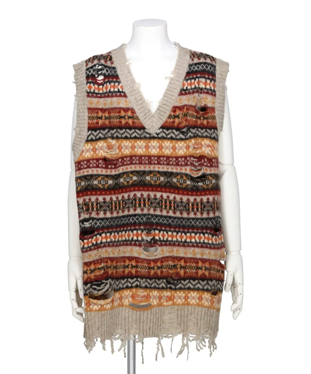 OVERSIZED FAIR-ISLE KNIT VEST