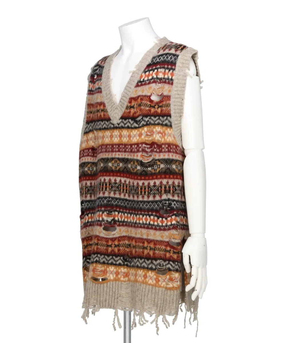 OVERSIZED FAIR-ISLE KNIT VEST