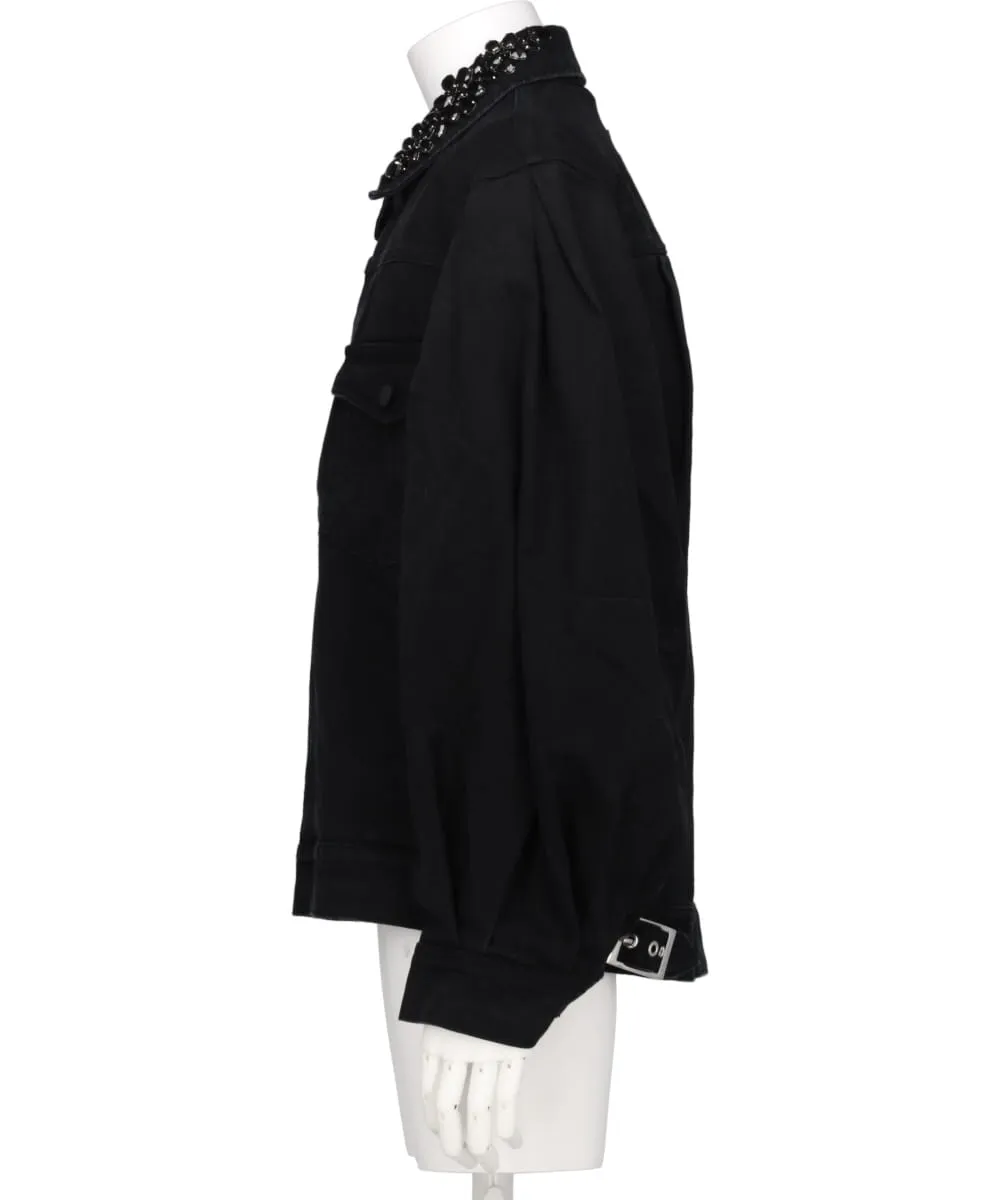 PUFF SLEEVE DENIM JACKET W/EMB