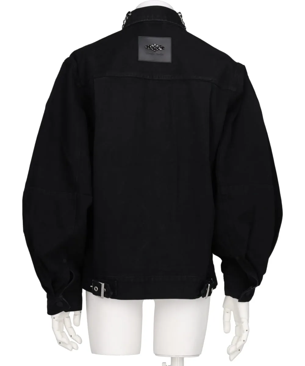 PUFF SLEEVE DENIM JACKET W/EMB