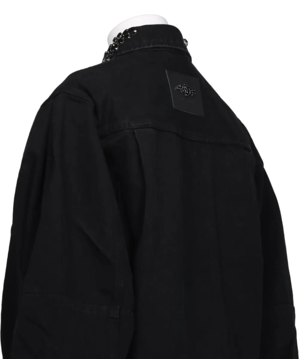PUFF SLEEVE DENIM JACKET W/EMB