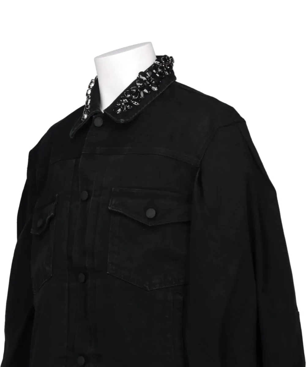 PUFF SLEEVE DENIM JACKET W/EMB