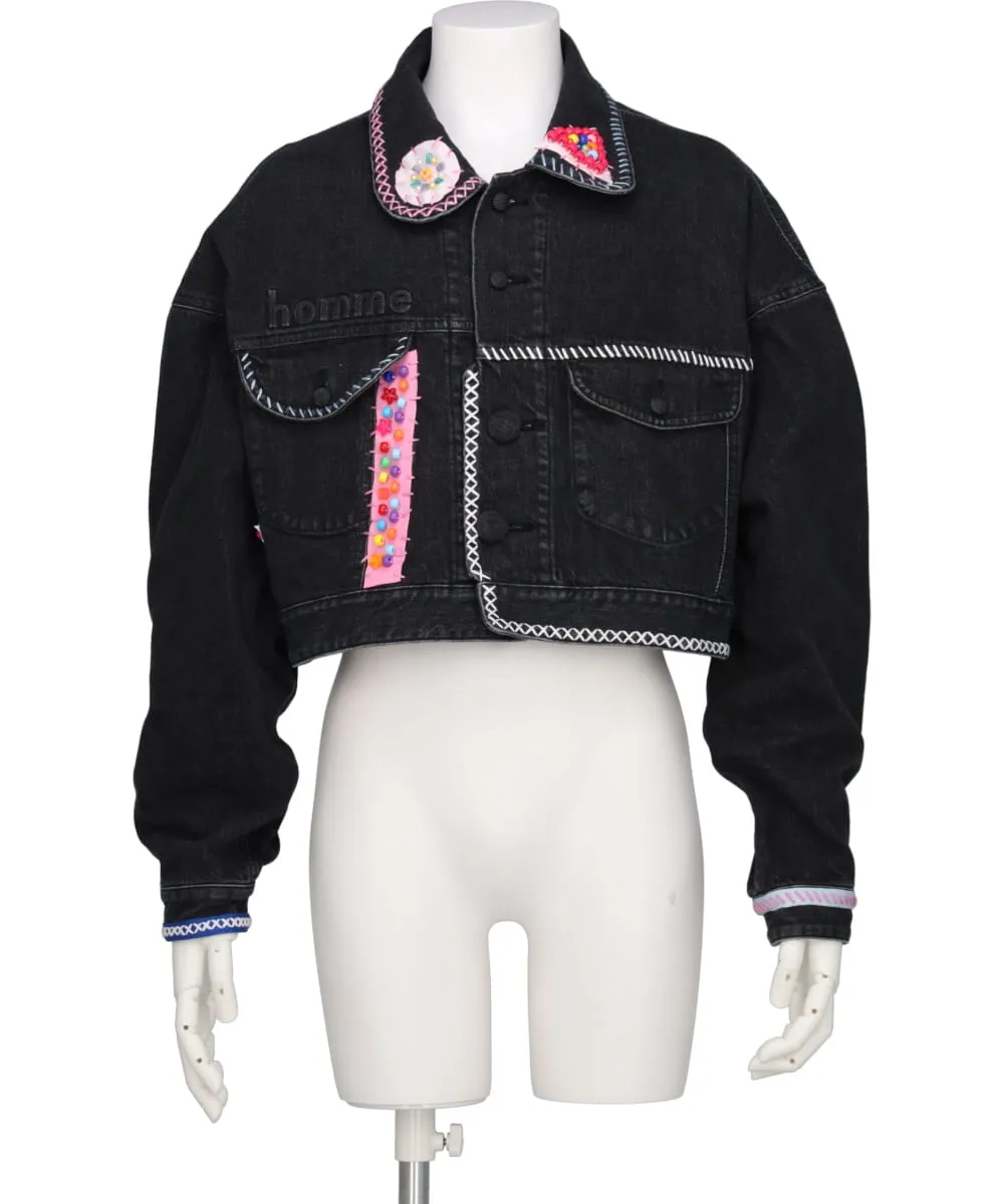 BEADS HAND DRAWING DENIM JACKET