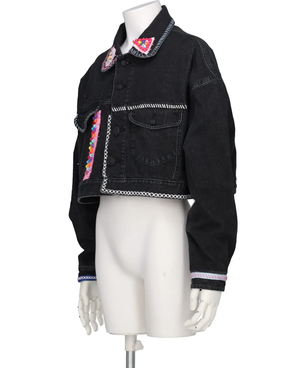 BEADS HAND DRAWING DENIM JACKET