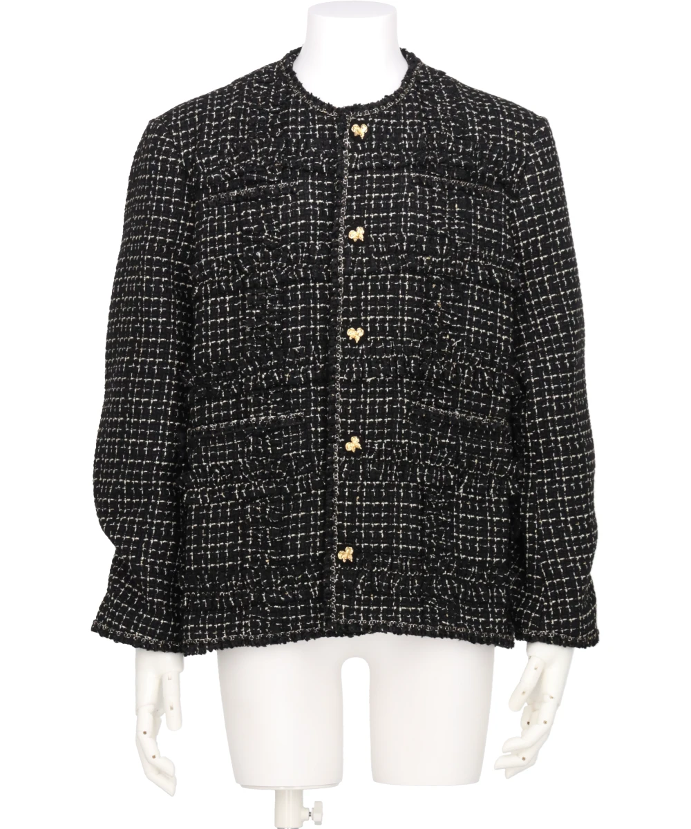 RUFFLE TWEED COLLARLESS JACKET