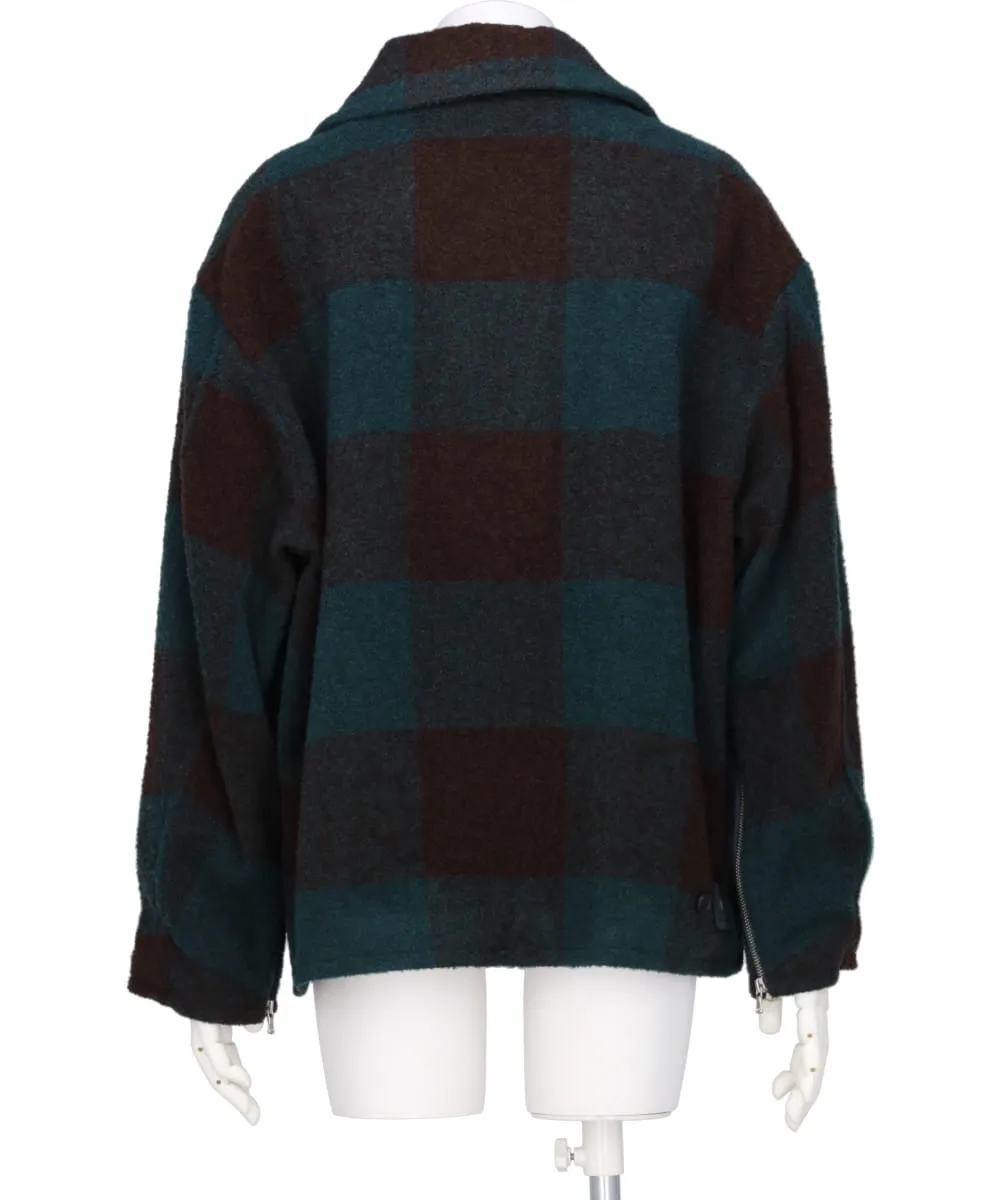 BUFFALO PLAID STAND COLLAR ZIP BLOUSON