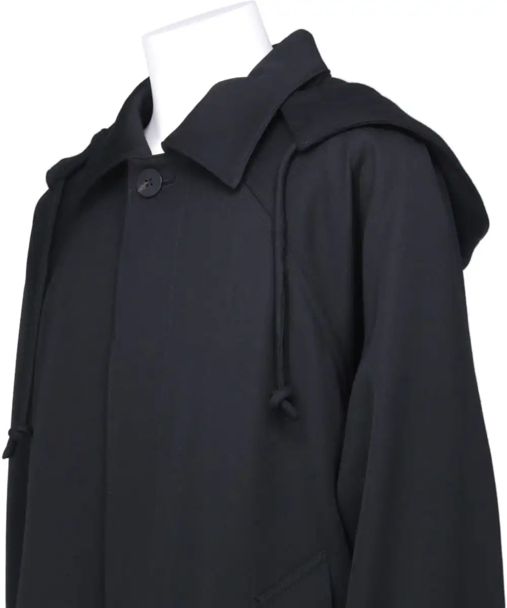 WOOL TRICOTINE SPORT OVERCOAT WITH REMOVABLE HOOD