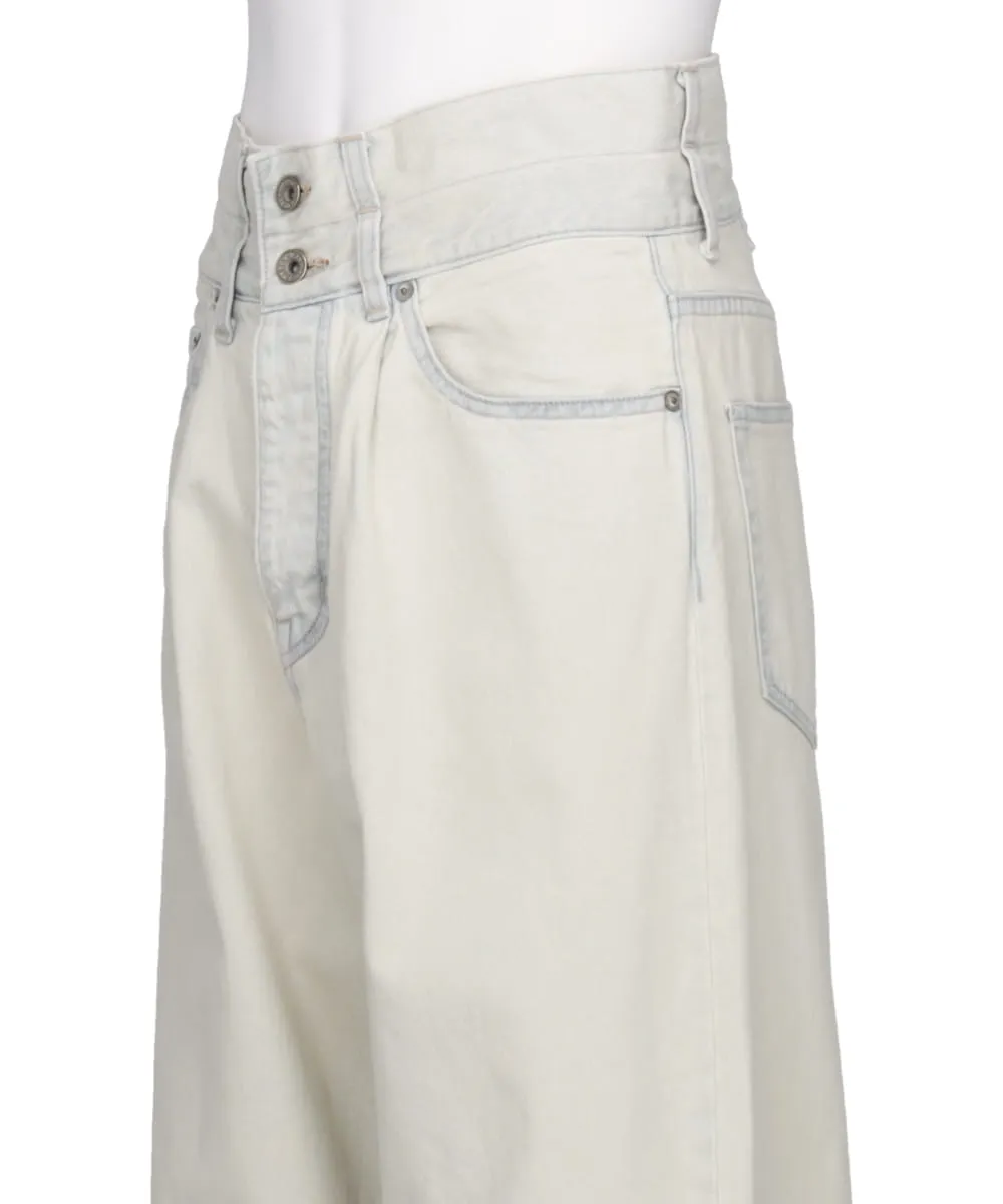 "ICE WASH" W-VELT WIDE DENIM PANTS