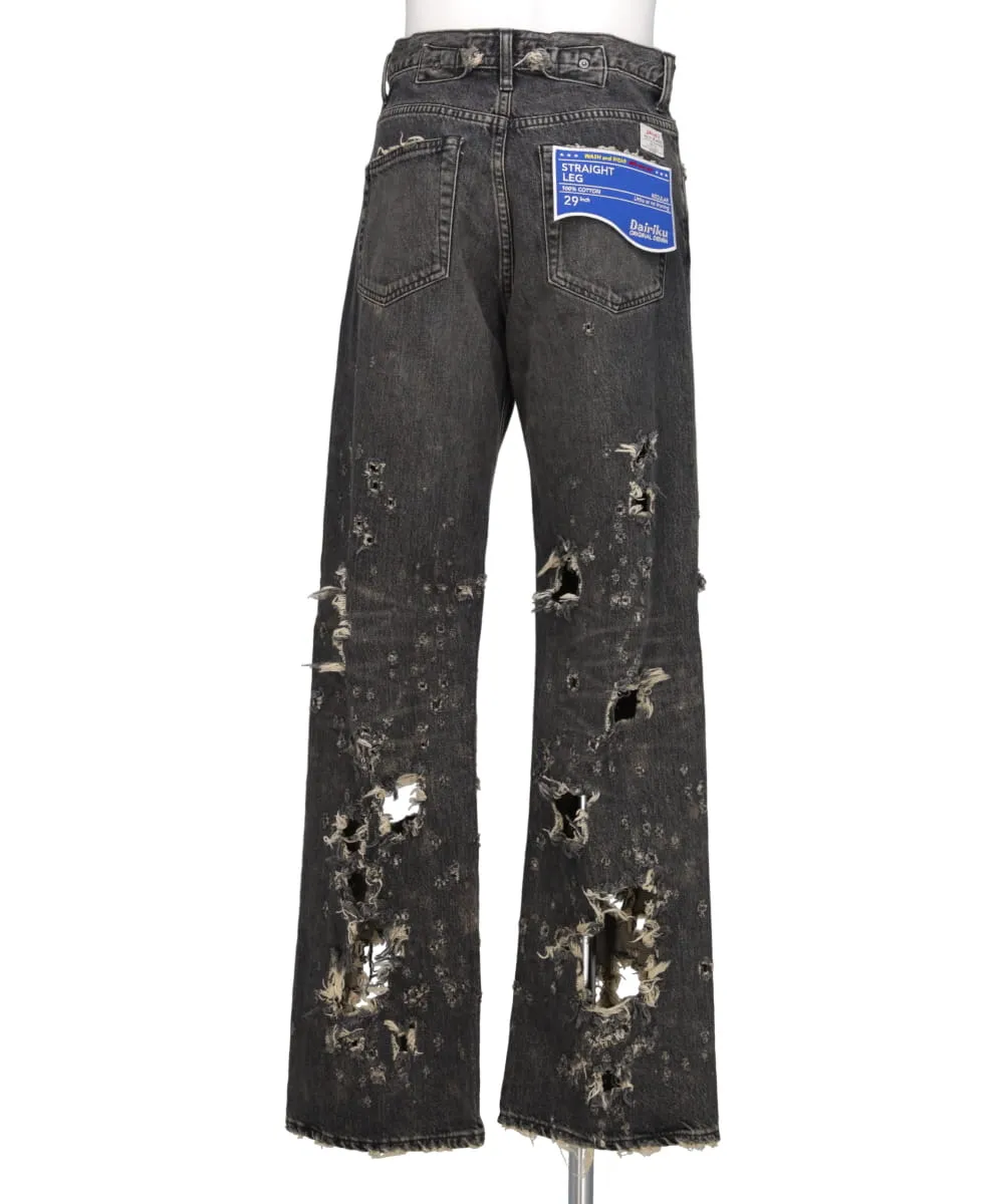 "DAMAGE" STRAIGHT DENIM PANTS
