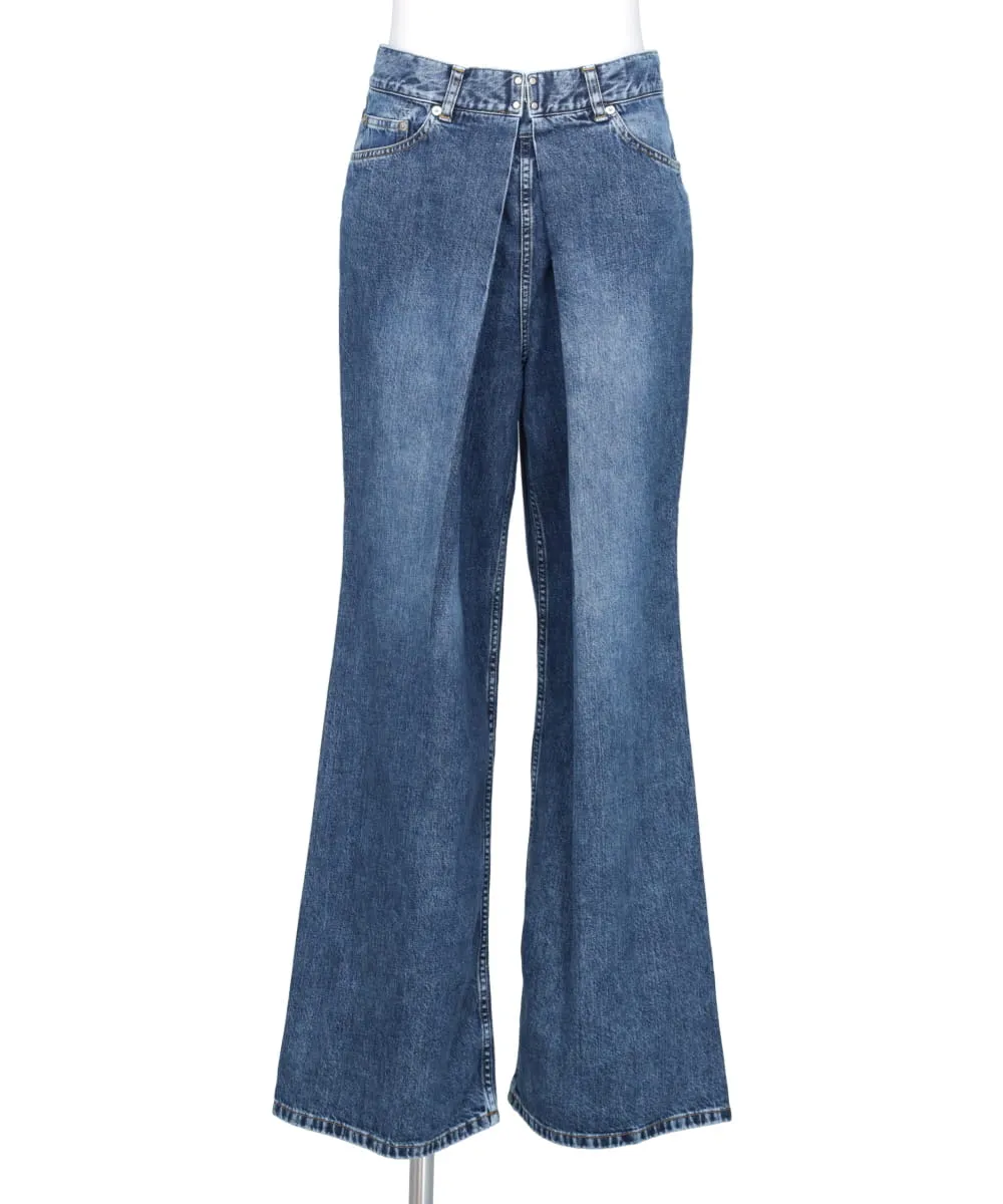 WASHED DENIM WIDE PANTS (SHORT LENGTH)