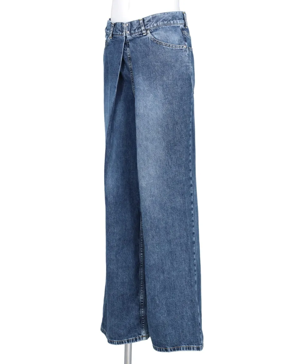 WASHED DENIM WIDE PANTS (SHORT LENGTH)