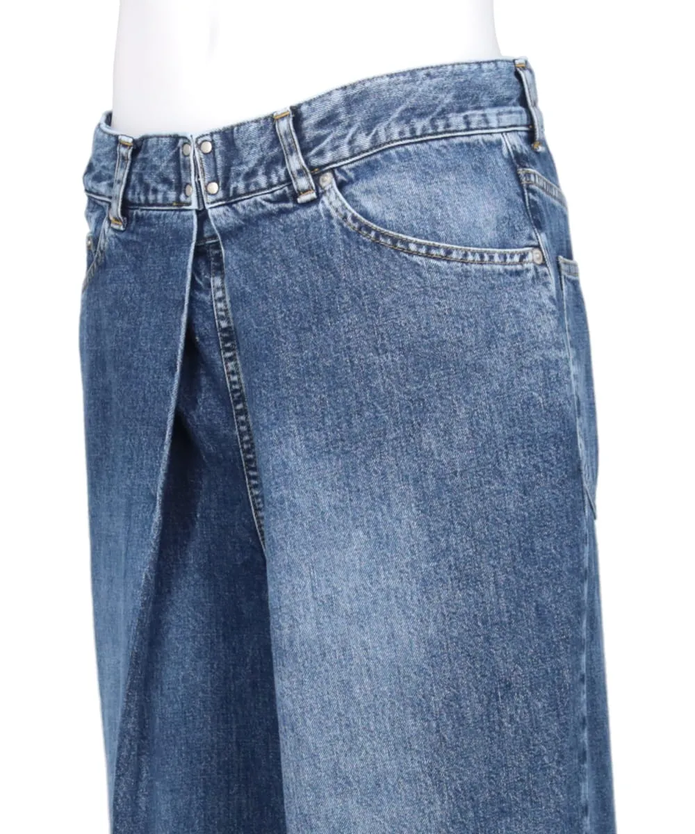 WASHED DENIM WIDE PANTS (SHORT LENGTH)