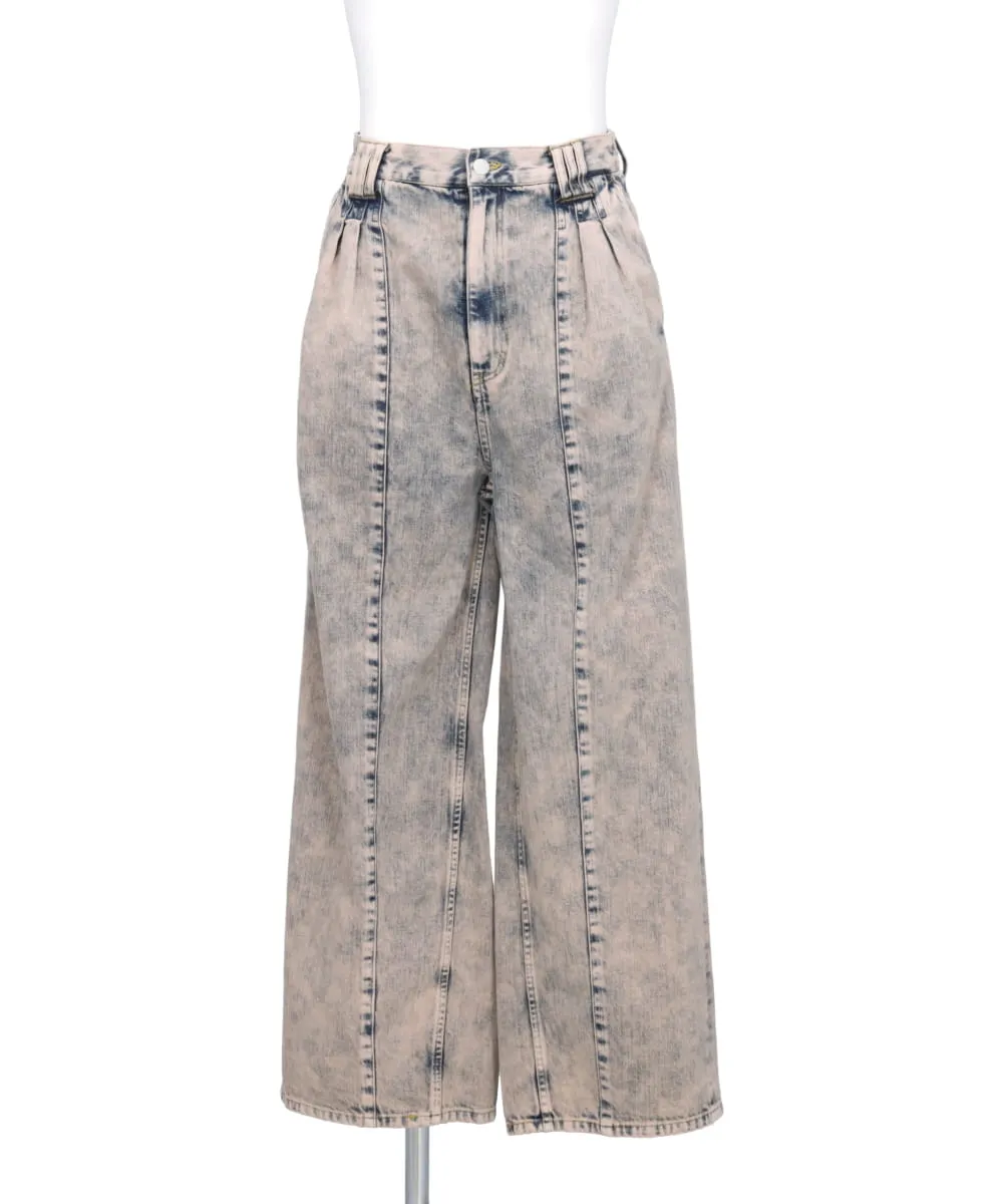 BLEACHE&OVER DYE DENIM WIDE-LEG BUGGY PANTS