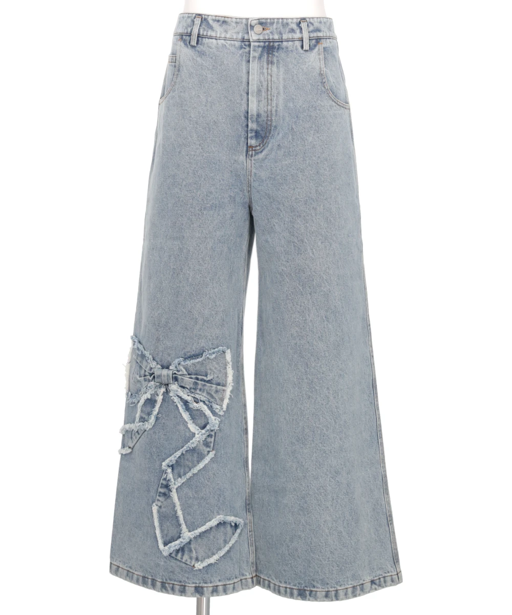 RIBBON DETAIL DENIM PANTS